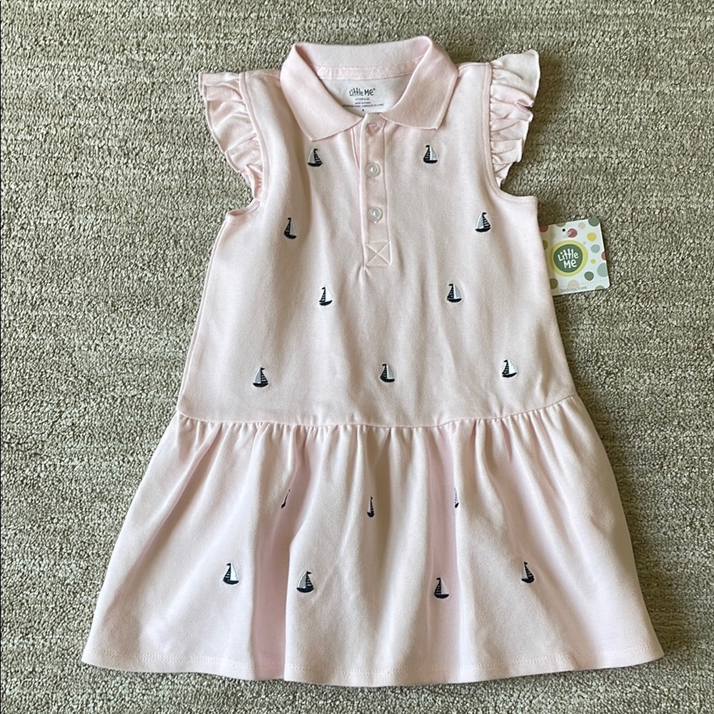 Little Me Pink Dress with Nautical Embroidery
